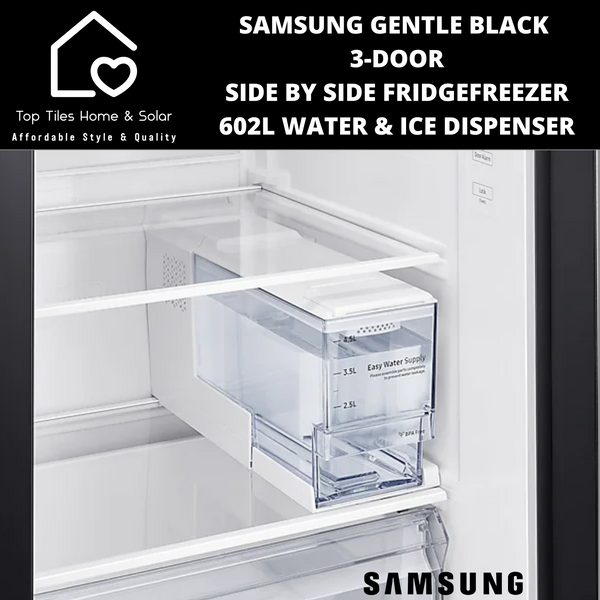 Samsung Gentle Black 3-Door Side by Side Fridge/Freezer- 602L Water/Ice Dispenser