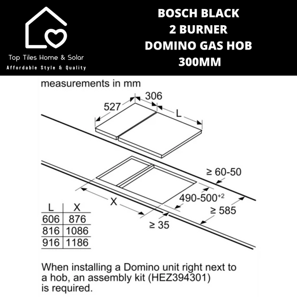 Bosch Series 6 - Black 2 Burner Domino Gas Hob - 300mm