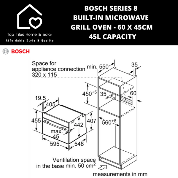 Bosch Series 8 - Built-in Microwave Grill Oven - 60 x 45cm - 45L CAPACITY