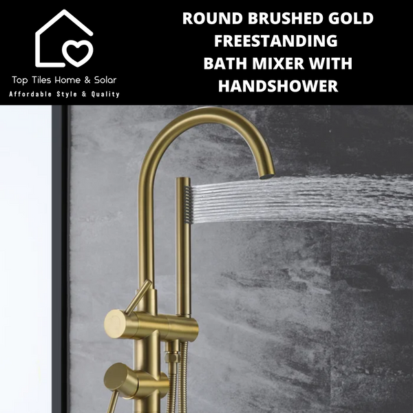 Round Brushed Gold Freestanding Bath Mixer With Handshower