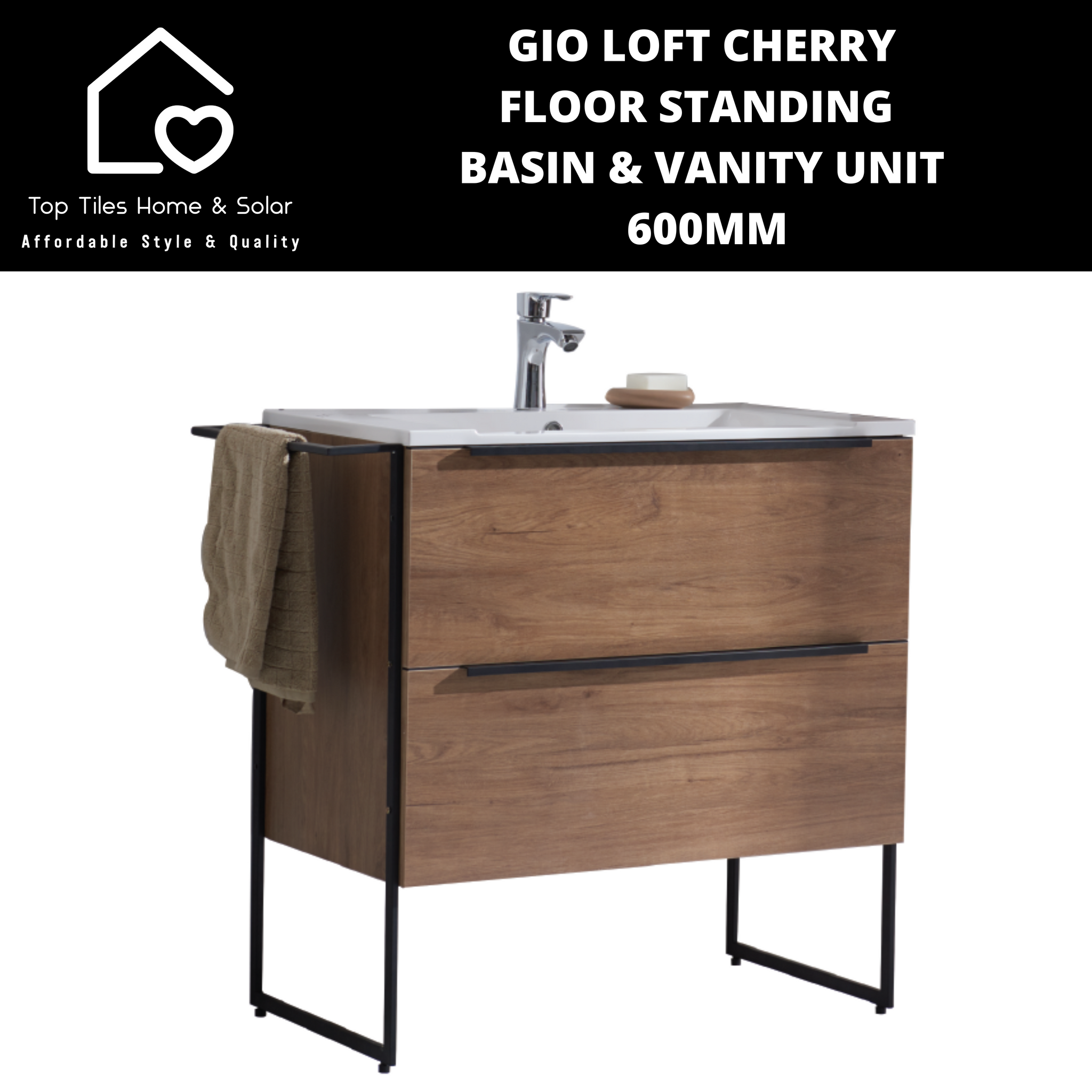 Gio Loft Cherry Floor Standing Basin & Vanity Unit -  600mm