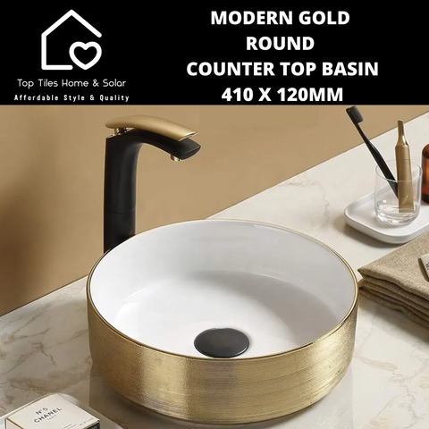 Modern Gold Round Counter Top Basin - 410 x 120mm