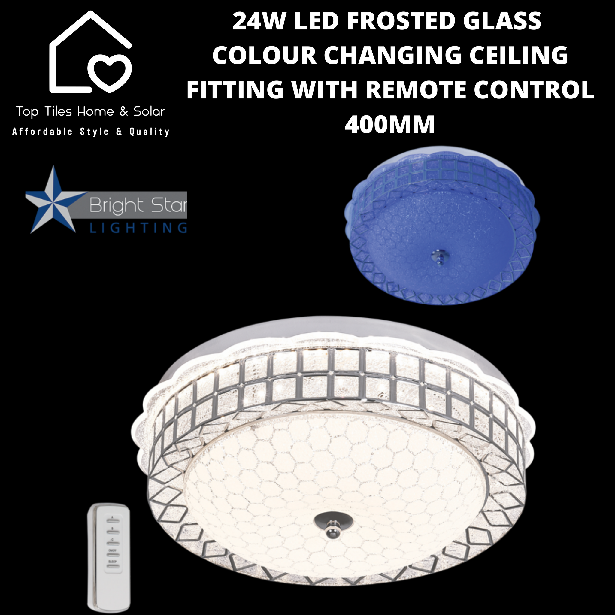 24W LED Frosted Glass Colour Changing Ceiling Fitting With Remote Control - 400mm