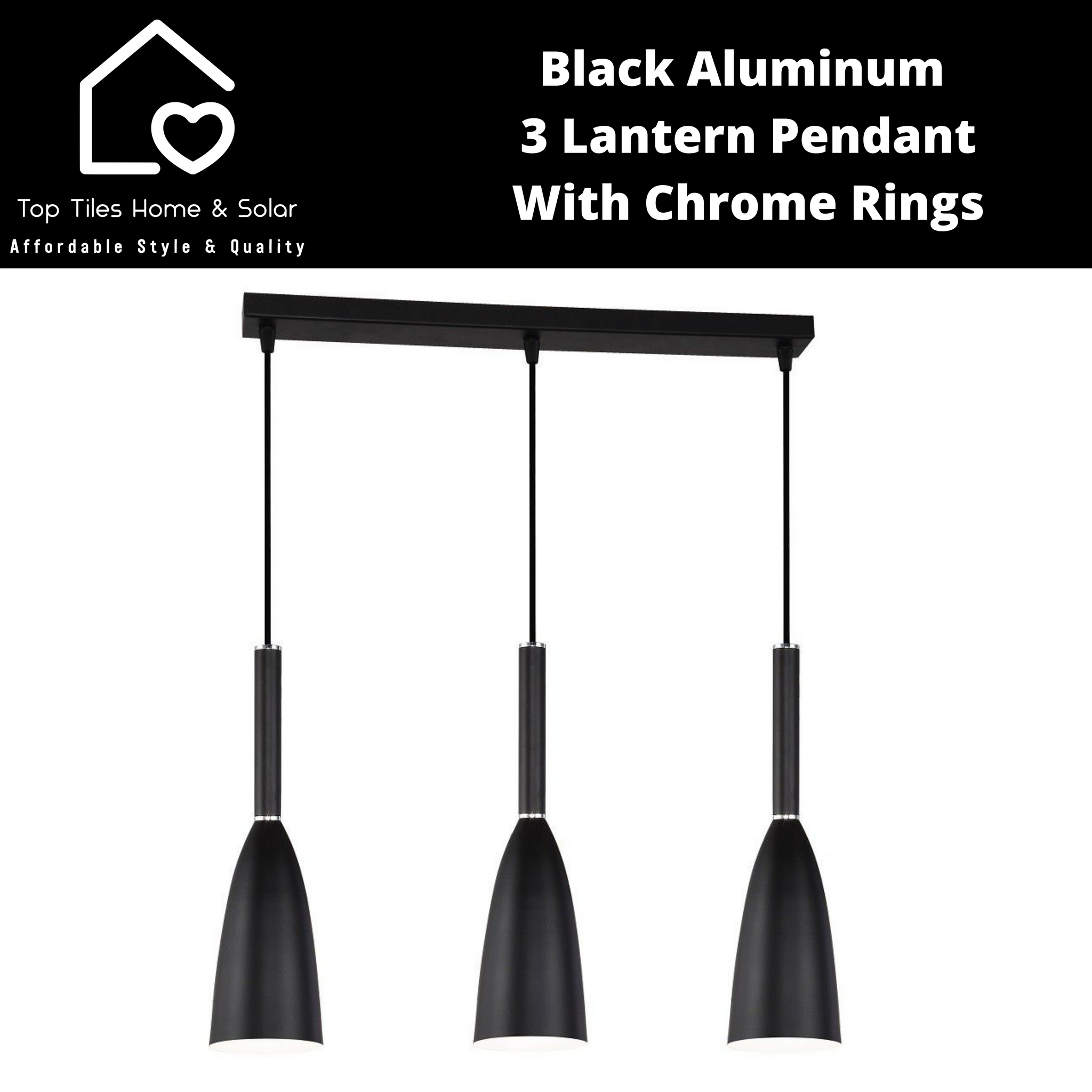 Black Aluminum 3 Lantern Pendant With Chrome Rings